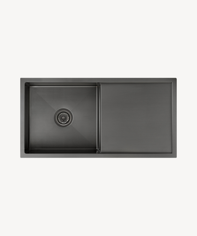 Einzelbecken-Edelstahlspüle 880 mm - Gunmetal gebürstet - Limba