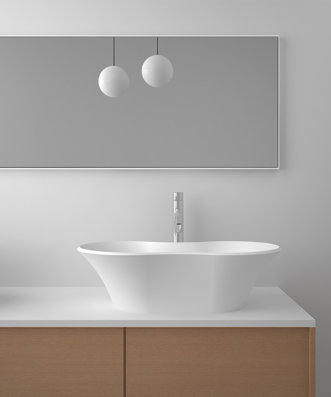 Aufsatzwaschbecken oval aus Solid Surface, mattweiß – Kindu