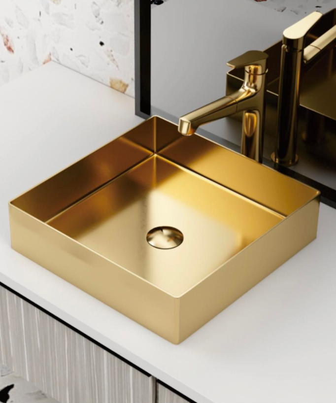 Aufsatzwaschbecken quadratisch Edelstahl gebürstet gold 40x40 cm