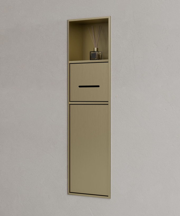 Einbau-Toilettennische mit Fächern – Gebürstetes Gold