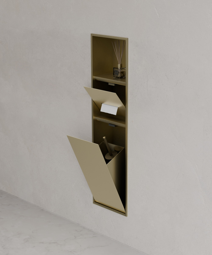 Einbau-Toilettennische mit Fächern – Gebürstetes Gold