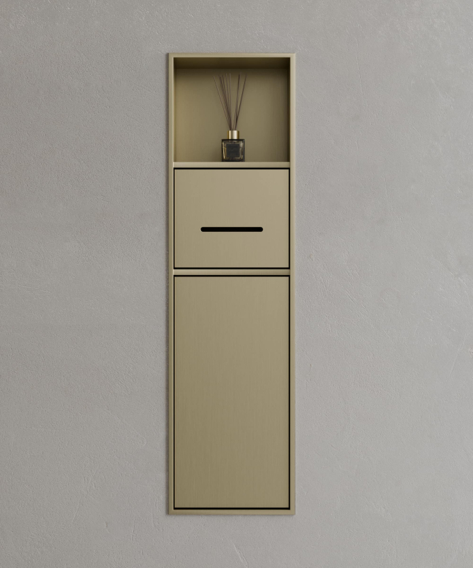 Einbau-Toilettennische mit Fächern – Gebürstetes Gold