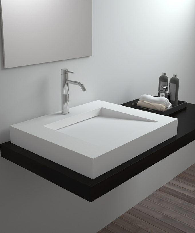Aufsatzwaschbecken rechteckig aus Solid Surface Weiß matt - Likouala