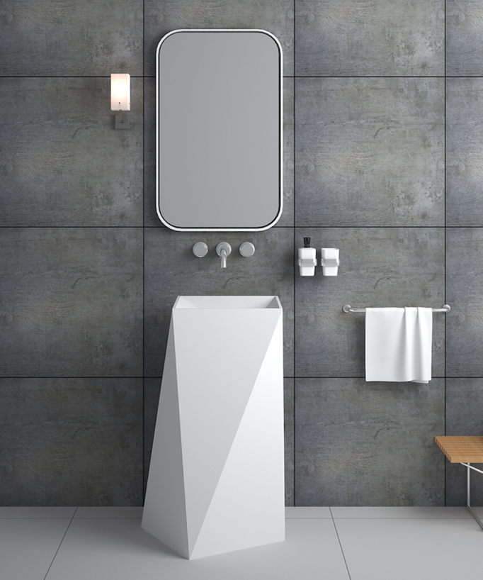 Standwaschtisch quadratisch Aufsatz Solid Surface Weiß matt - Zanaga