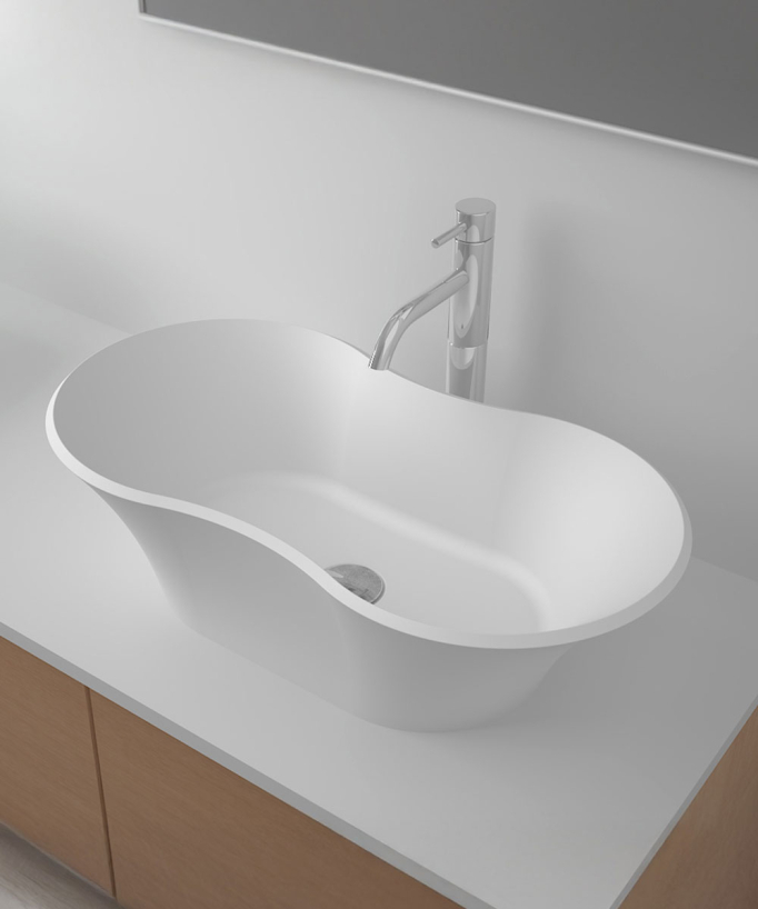 Aufsatzwaschbecken oval aus Solid Surface, mattweiß – Kindu