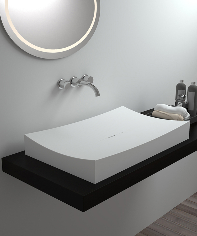 Rechteckiges Aufsatzwaschbecken aus Solid Surface, mattweiß – Owando