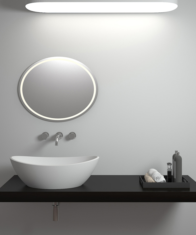 Ovales Aufsatzwaschbecken aus Solid Surface, Mattweiß - Loandjili