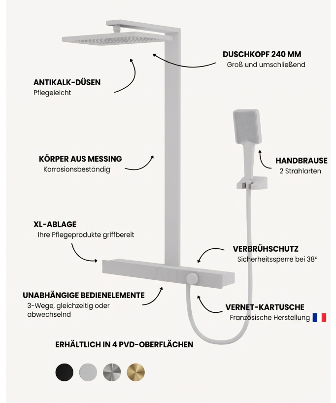 Thermostatische Duschsäule mit Ablage