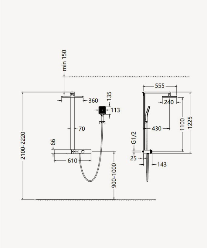 Thermostatische Duschsäule mit Ablage