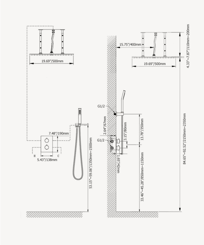 Deckeneinbau-Thermostat-Duschsystem - Gebürstetes Gold
