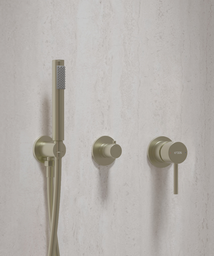 Duschset mit runder Regenbrause, gebürstetes Gold – Corbeau