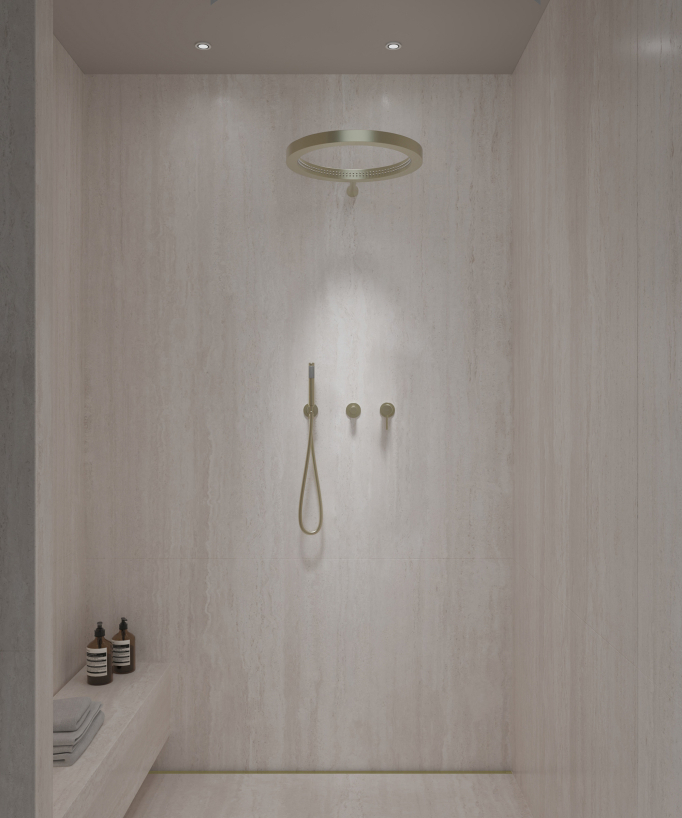 Duschset mit runder Regenbrause, gebürstetes Gold – Corbeau