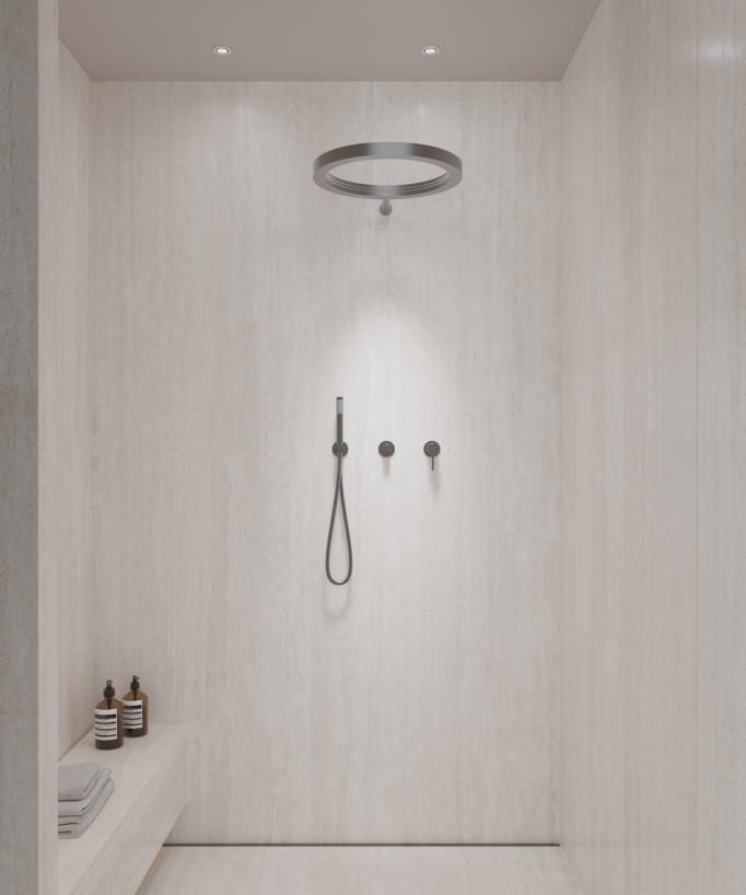 Duschsystem mit runder Regendusche Gunmetal – Corbeau