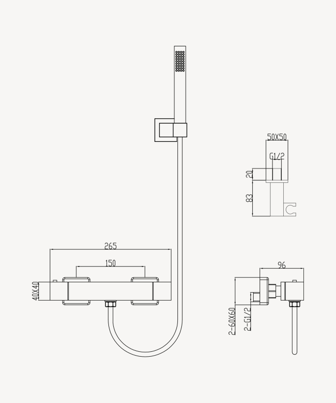 Sirius Wand-Thermostat-Duscharmatur Schwarz