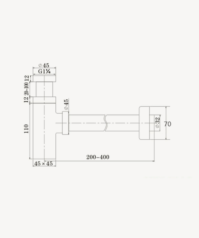 Quadratischer Waschtischsiphon