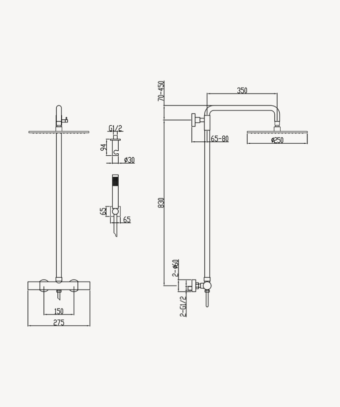 Thermostat-Duschsäule zur Wandmontage Gebürstetes Gold – Fiumina
