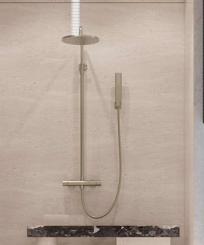 Thermostat-Duschsäule zur Wandmontage Gebürstetes Gold – Fiumina