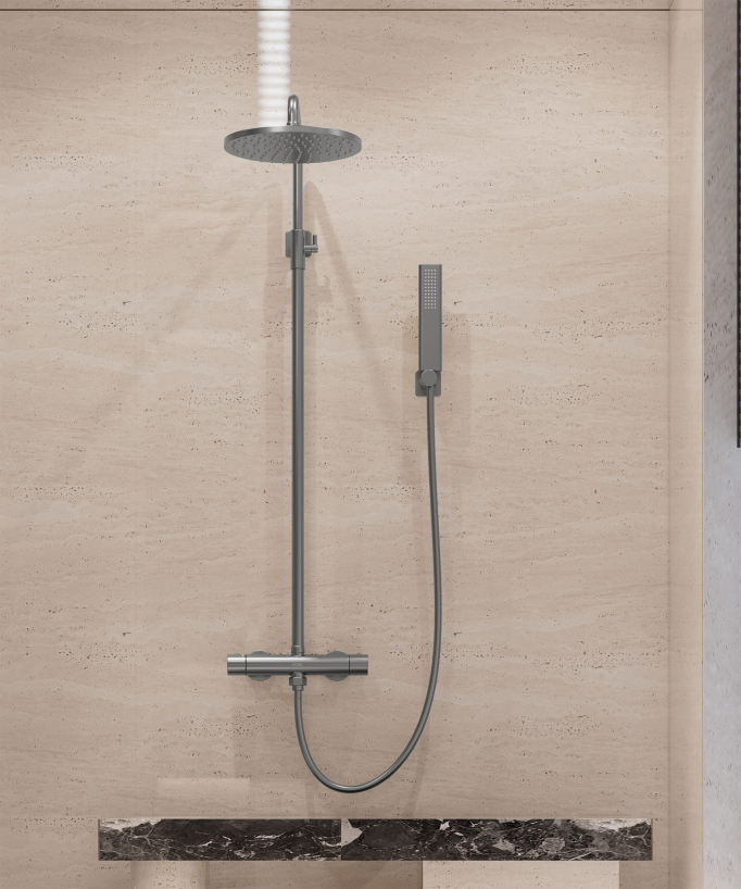 Thermostatische Duschsäule Wandmontage Gun Metal - Fiumina