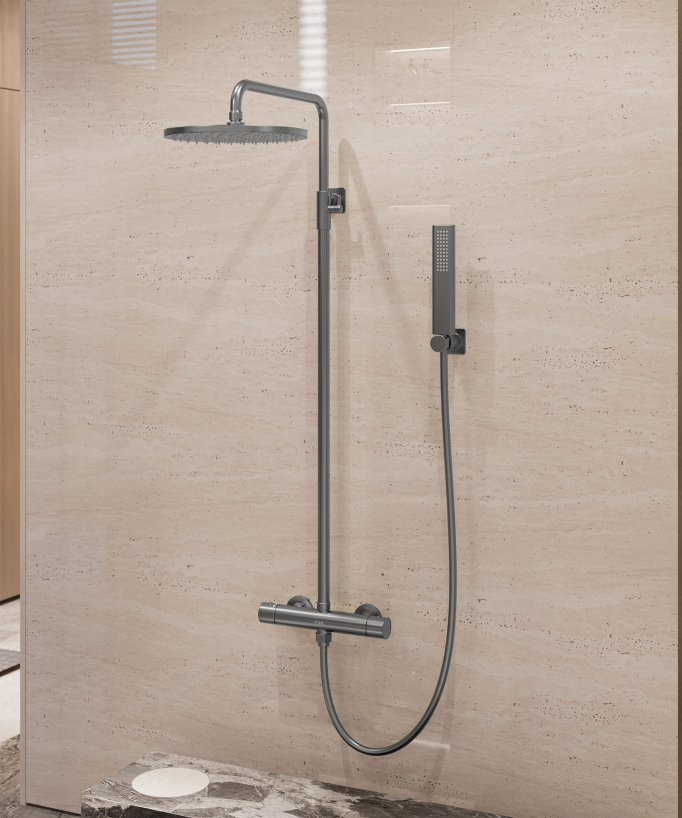 Thermostatische Duschsäule Wandmontage Gun Metal - Fiumina
