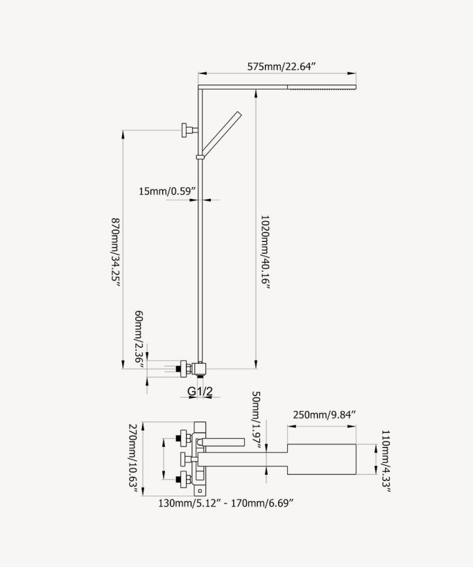 Thermostatische Duschsäule eckig mit rechteckiger Regendusche - Sirius