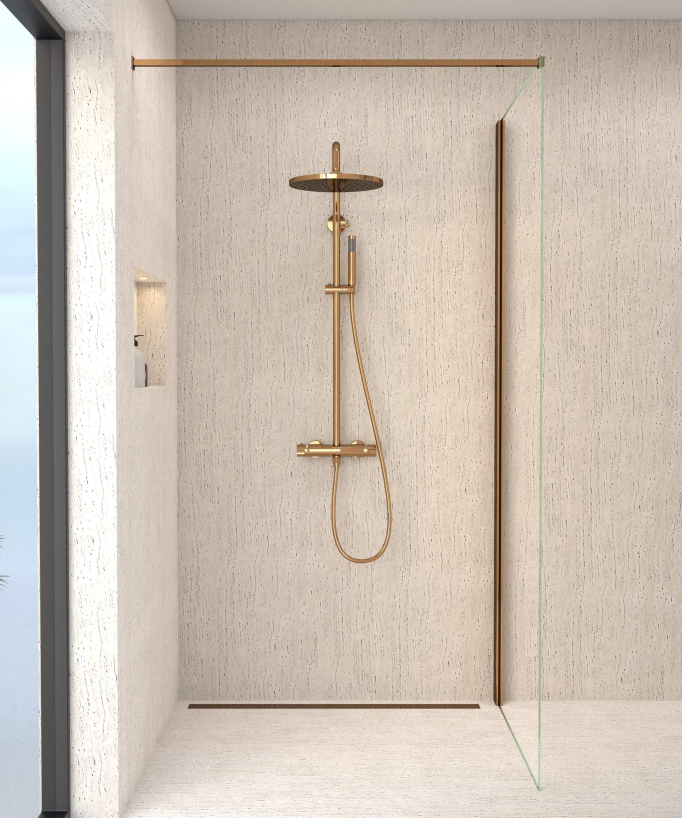 Thermostat-Duschsäule Roségold, Regenduschkopf und höhenverstellbare Handbrausenhalterung - Corbeau