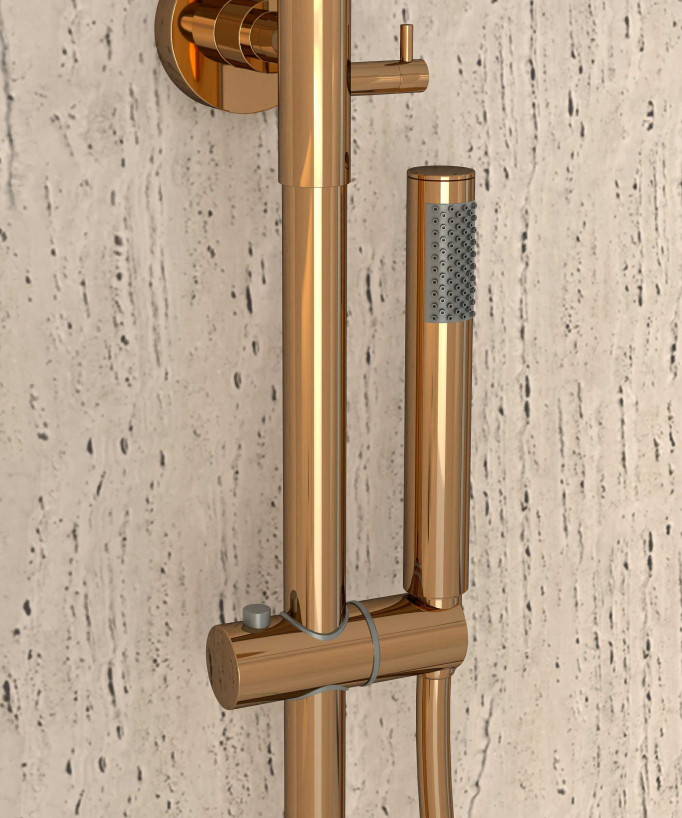 Thermostat-Duschsäule Roségold, Regenduschkopf und höhenverstellbare Handbrausenhalterung - Corbeau