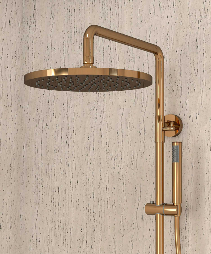Thermostat-Duschsäule Roségold, Regenduschkopf und höhenverstellbare Handbrausenhalterung - Corbeau