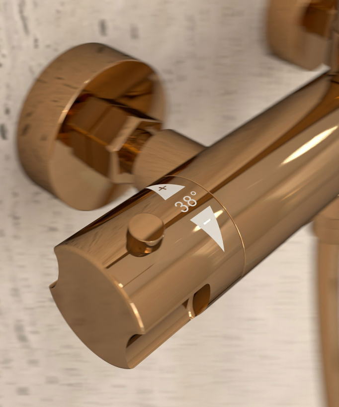 Thermostat-Duschsäule Roségold, Regenduschkopf und höhenverstellbare Handbrausenhalterung - Corbeau