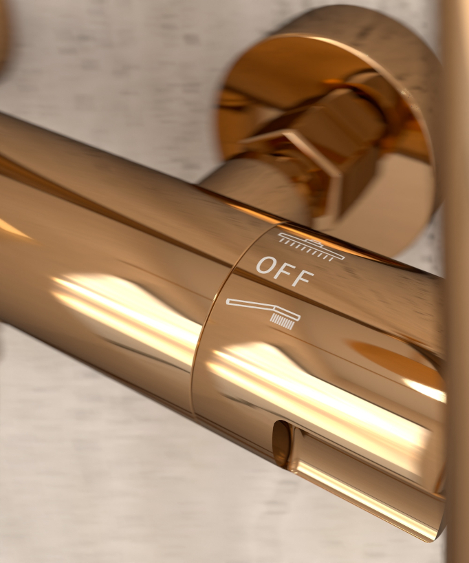Thermostat-Duschsäule Roségold, Regenduschkopf und höhenverstellbare Handbrausenhalterung - Corbeau