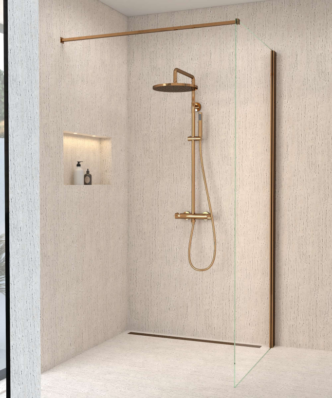 Thermostat-Duschsäule Roségold, Regenduschkopf und höhenverstellbare Handbrausenhalterung - Corbeau