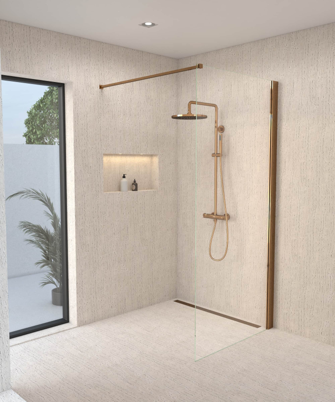 Thermostat-Duschsäule Roségold, Regenduschkopf und höhenverstellbare Handbrausenhalterung - Corbeau