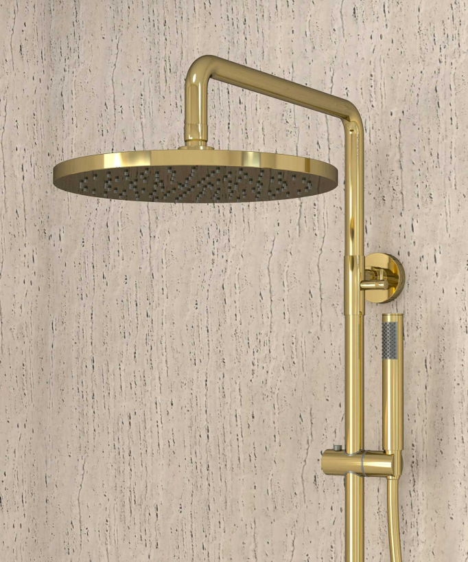 Thermostatische Duschsäule Gold, Regendusche und höhenverstellbare Handbrausehalterung – Corbeau