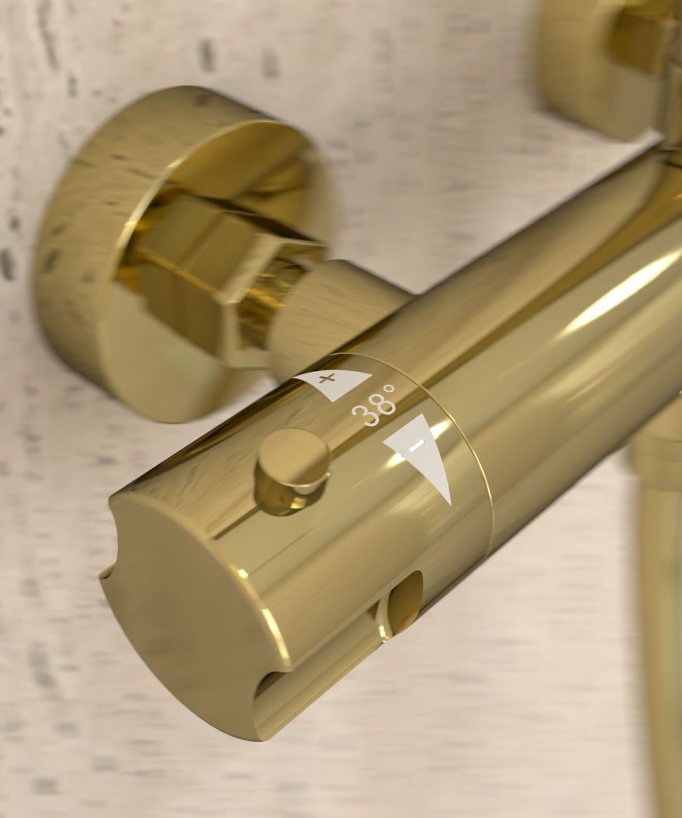 Thermostatische Duschsäule Gold, Regendusche und höhenverstellbare Handbrausehalterung – Corbeau