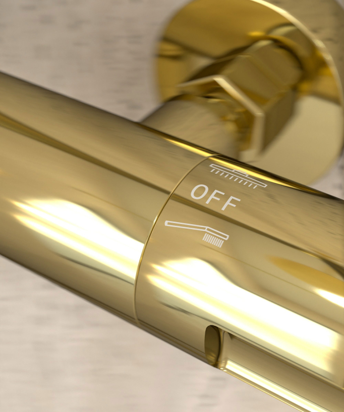 Thermostatische Duschsäule Gold, Regendusche und höhenverstellbare Handbrausehalterung – Corbeau