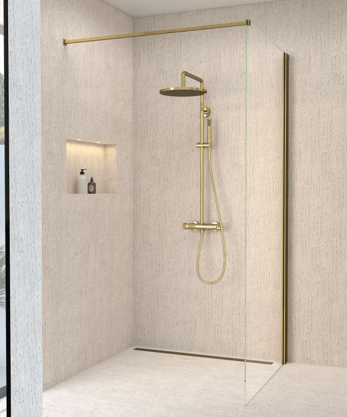 Thermostatische Duschsäule Gold, Regendusche und höhenverstellbare Handbrausehalterung – Corbeau