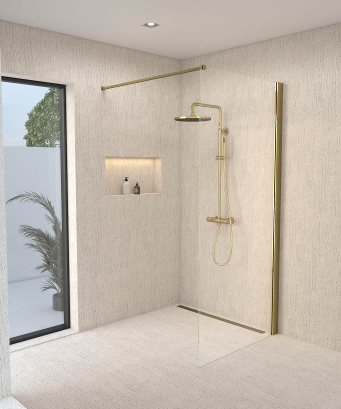 Thermostatische Duschsäule Gold, Regendusche und höhenverstellbare Handbrausehalterung – Corbeau