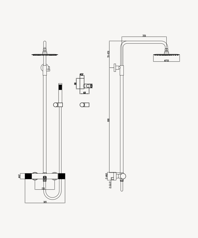 Wand-Duschsäule mit Mischer Schwarz - Leros