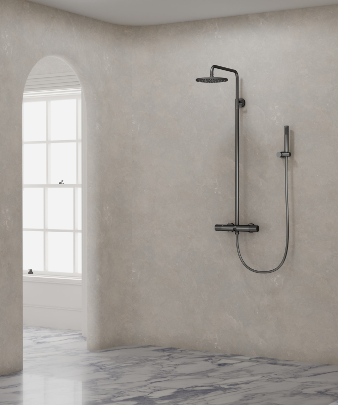 Duschsäule Wandmontage mit Mischer Gun Metal – Leros