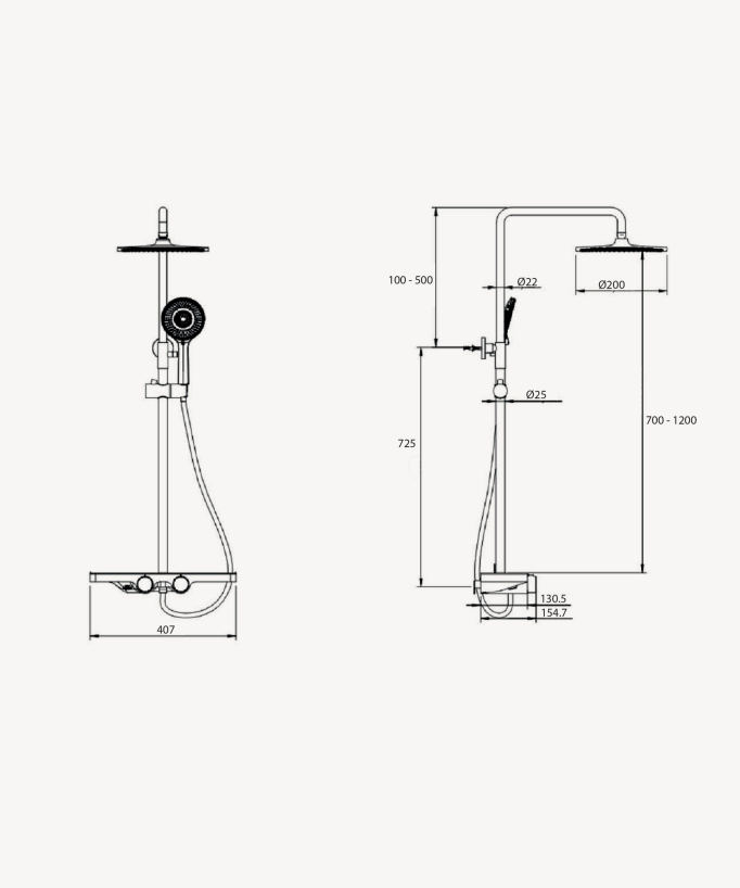 Duschsäule Schwarz mit Thermostat, Regendusche, Ablage und Handbrause