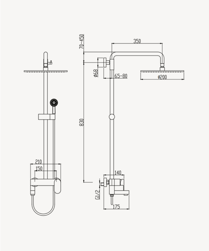 Duschsäule & Badewannenarmatur rund Schwarz - Léon