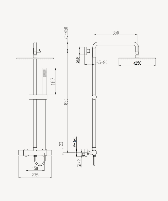 Thermostatische Duschsäule chrom, Regendusche & höhenverstellbare Handbrause - Corbeau
