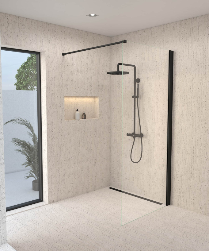 Thermostat-Duschsäule schwarz, Regendusche und höhenverstellbare Handbrause-Halterung – Corbeau