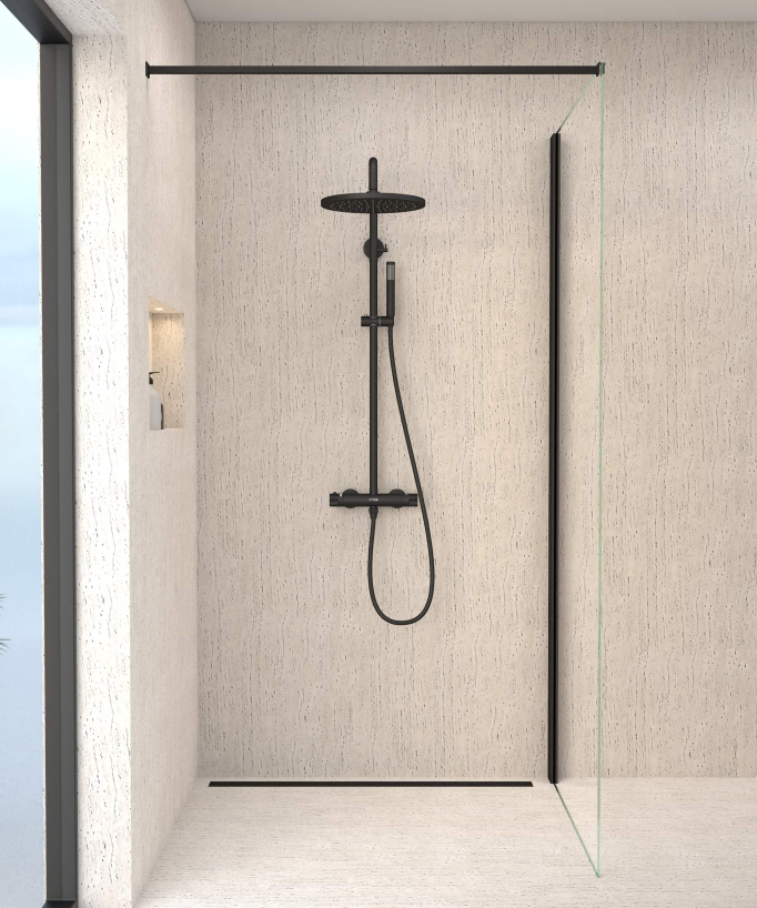 Thermostat-Duschsäule schwarz, Regendusche und höhenverstellbare Handbrause-Halterung – Corbeau