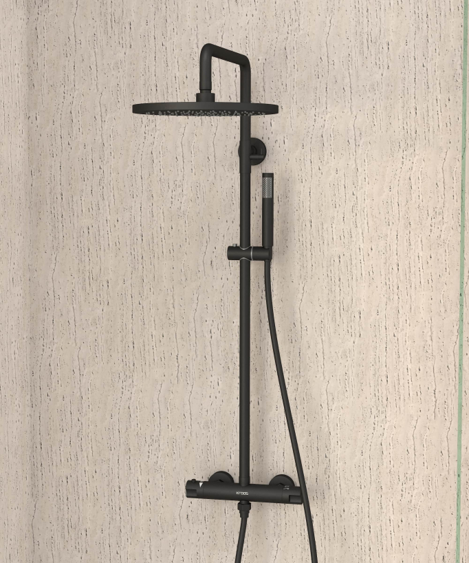 Thermostat-Duschsäule schwarz, Regendusche und höhenverstellbare Handbrause-Halterung – Corbeau