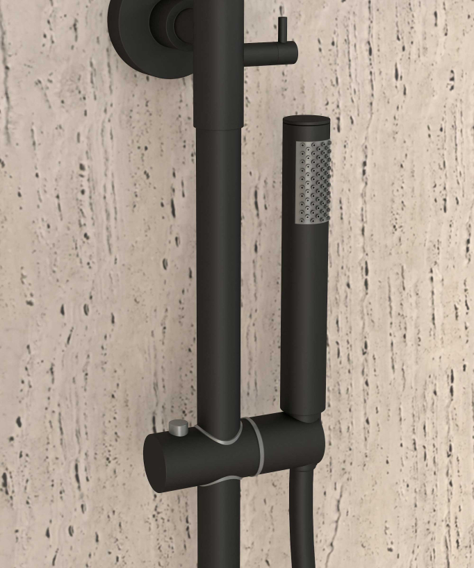 Thermostat-Duschsäule schwarz, Regendusche und höhenverstellbare Handbrause-Halterung – Corbeau