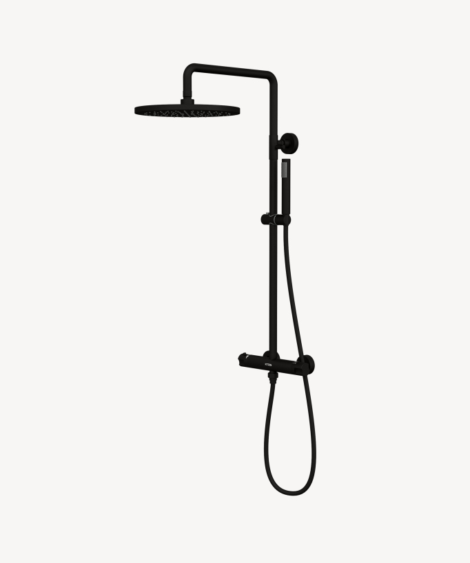 Thermostat-Duschsäule schwarz, Regendusche und höhenverstellbare Handbrause-Halterung – Corbeau