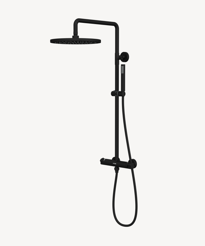 Thermostat-Duschsäule schwarz, Regendusche und höhenverstellbare Handbrause-Halterung – Corbeau