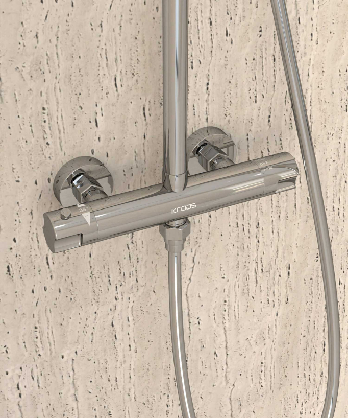 Thermostatische Duschsäule chrom, Regendusche & höhenverstellbare Handbrause - Corbeau