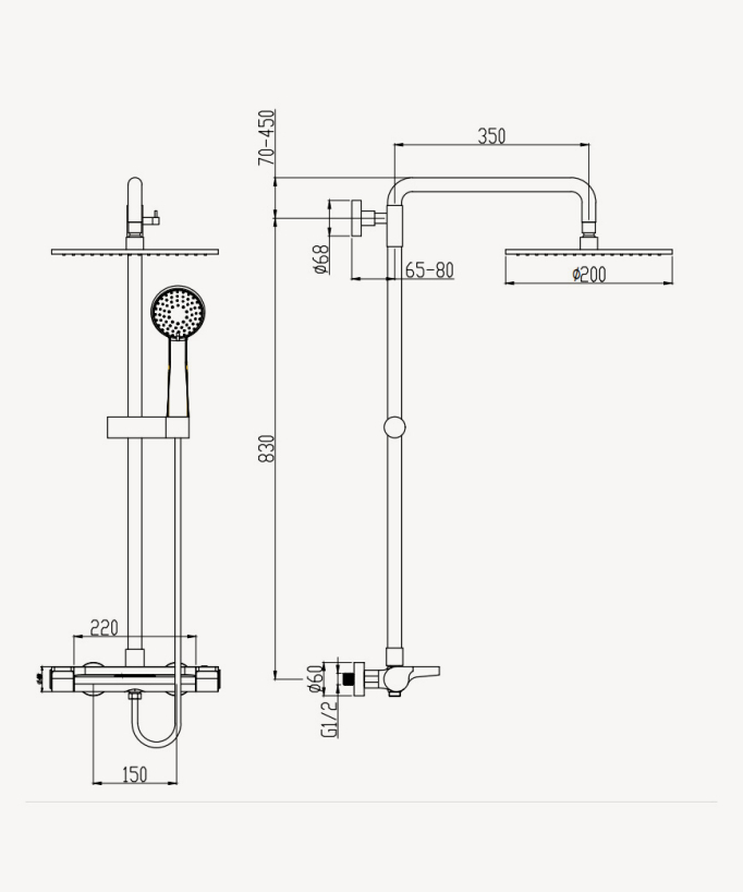 Thermostat-Duschsäule mit Ablage, chrom – Grosa