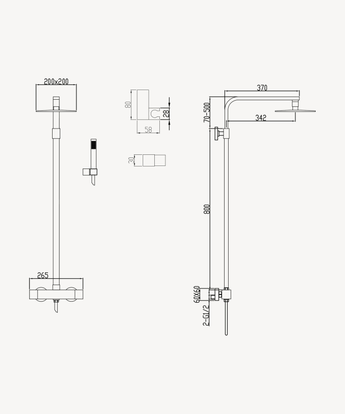 Thermostat-Duschsäule gebürstetes Nickel modern - Sirius